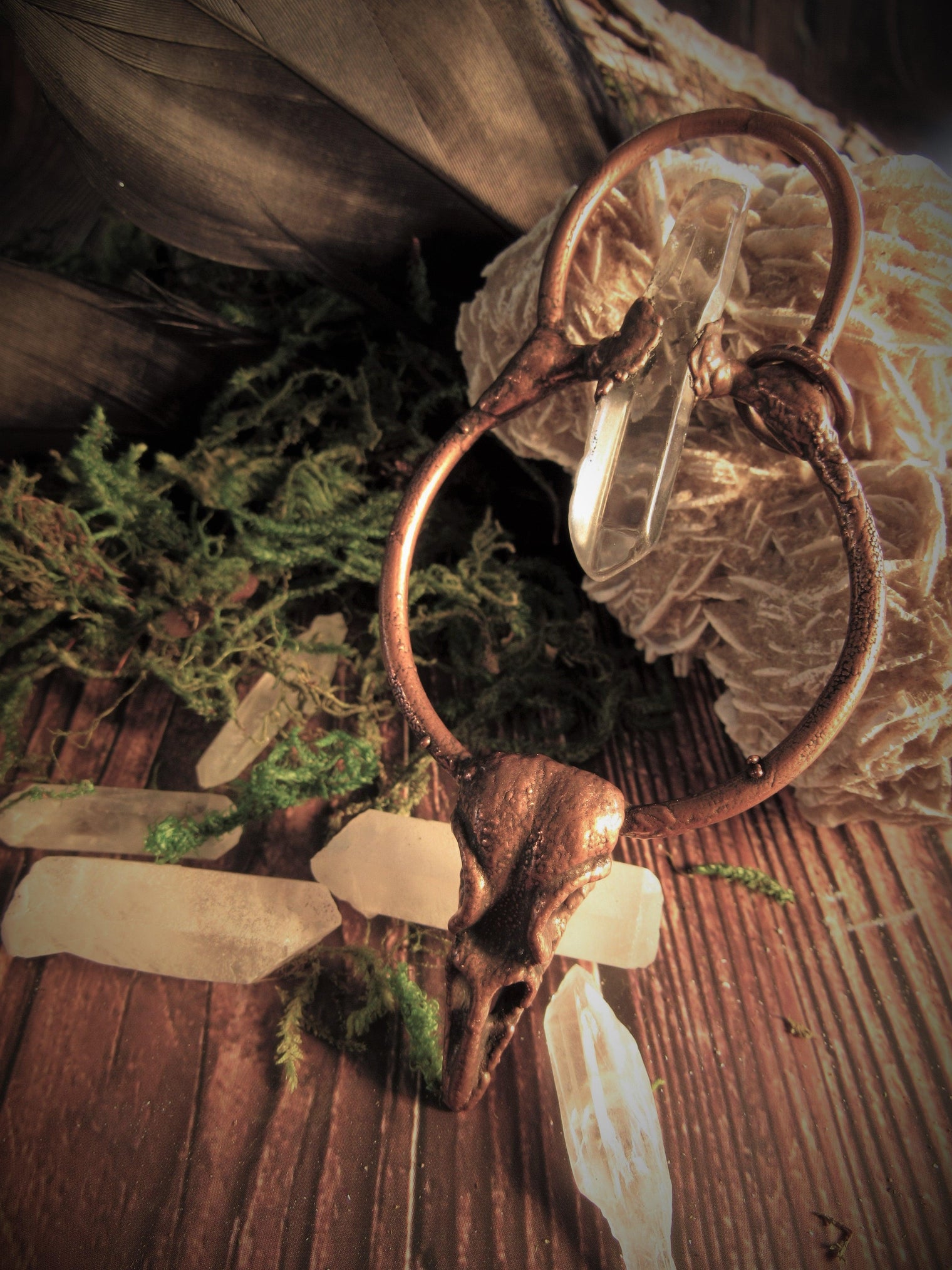 Quartz Crowned Raven Amulet - Wild Raven